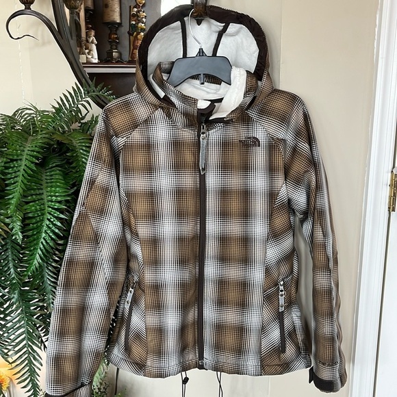 The North Face Morgan TNF Apex Brown Plaid Ski Snowboard Zippered Hooded Jacket - Picture 1 of 16